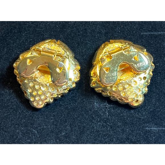 Vintage MUSI Gold Tone Faux Pearl Shoe Clips Leaf Design Statement Accessory - Picture 4 of 6
